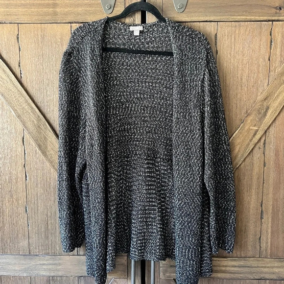 EUC J. Jill Open Front Cardigan Speckled Black/White Size XL - Picture 1 of 5